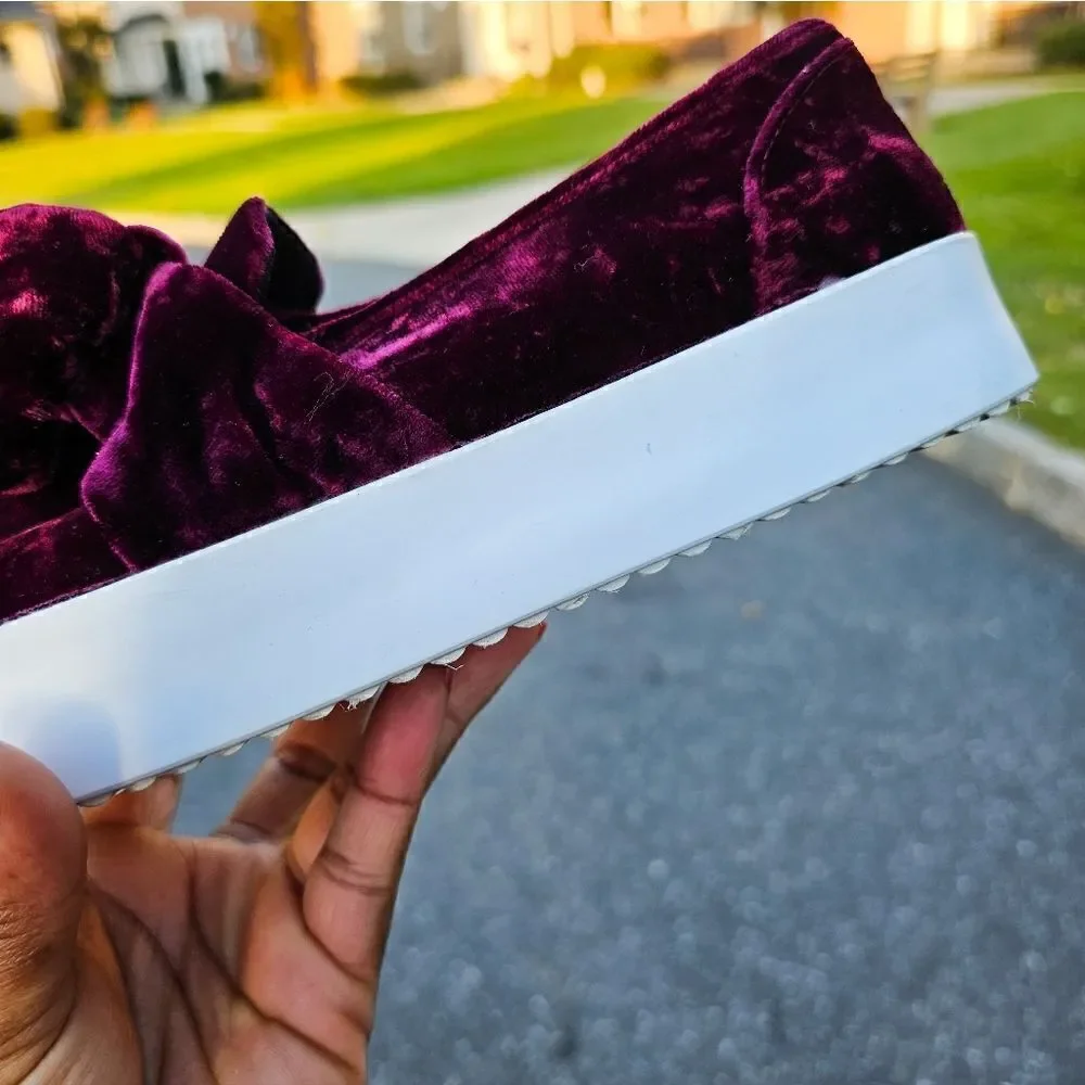 Rebecca Minkoff Stacey Studded Burgandy Velvet Slip On Sneakers.